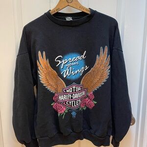 Vintage Graphic Harley Davidson Sweatshirt 1989 Wings Roses 80s 90s